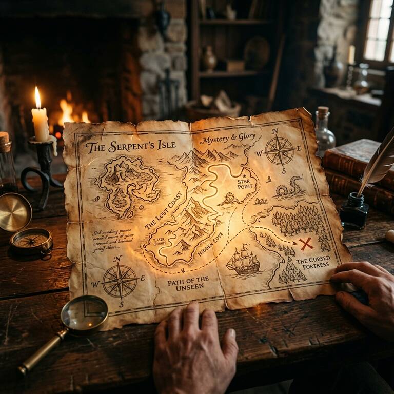 cách đặt câu hỏi tarot - Bản đồ kho báu cổ phát sáng dịu dàng, khơi nguồn tri thức thông thái