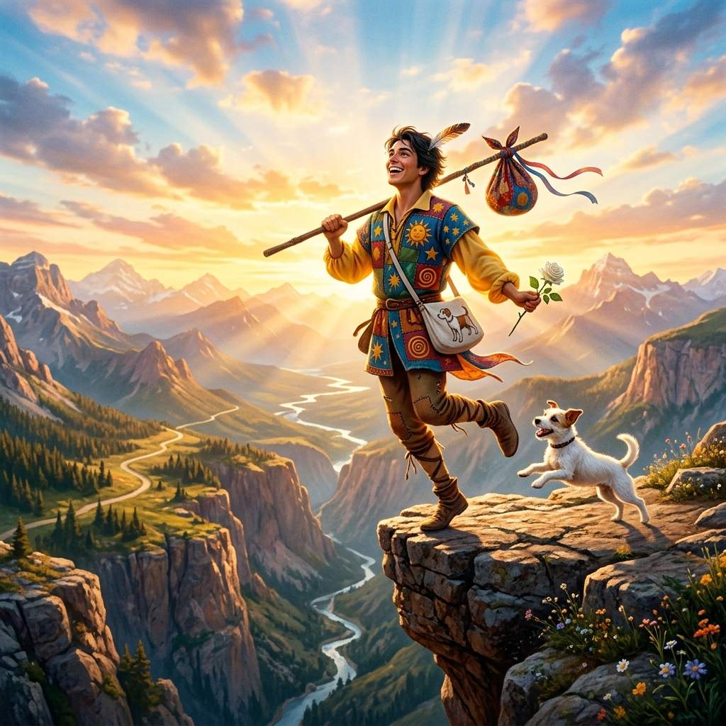 bói tarot miễn phí - Lá bài The Fool đại diện cho khởi đầu mới rực rỡ hi vọng