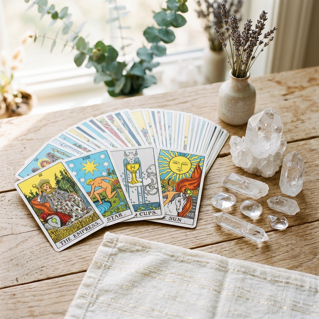 5 cách thanh tẩy bộ bài Tarot của bạn một cách kỳ diệu 2 thanh tẩy bộ bài Tarot - Thạch anh to lớn trong vắt tĩnh lặng truyền ánh sáng