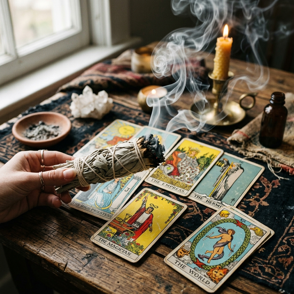 Thanh tẩy bài tarot: Nghi thức gột rửa lòng mình 1 thanh tẩy bài tarot - Nghi thức khói ngải cứu nhẹ nhàng xoa dịu